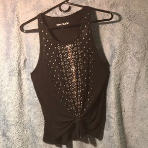 Black tank top with tie bottom